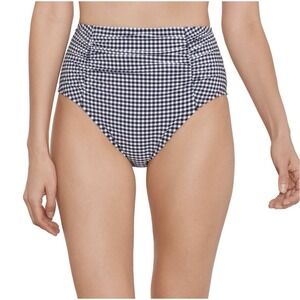 Draper James Swim Navy White Gingham NWT Lands' End High Waist Bottoms Large
